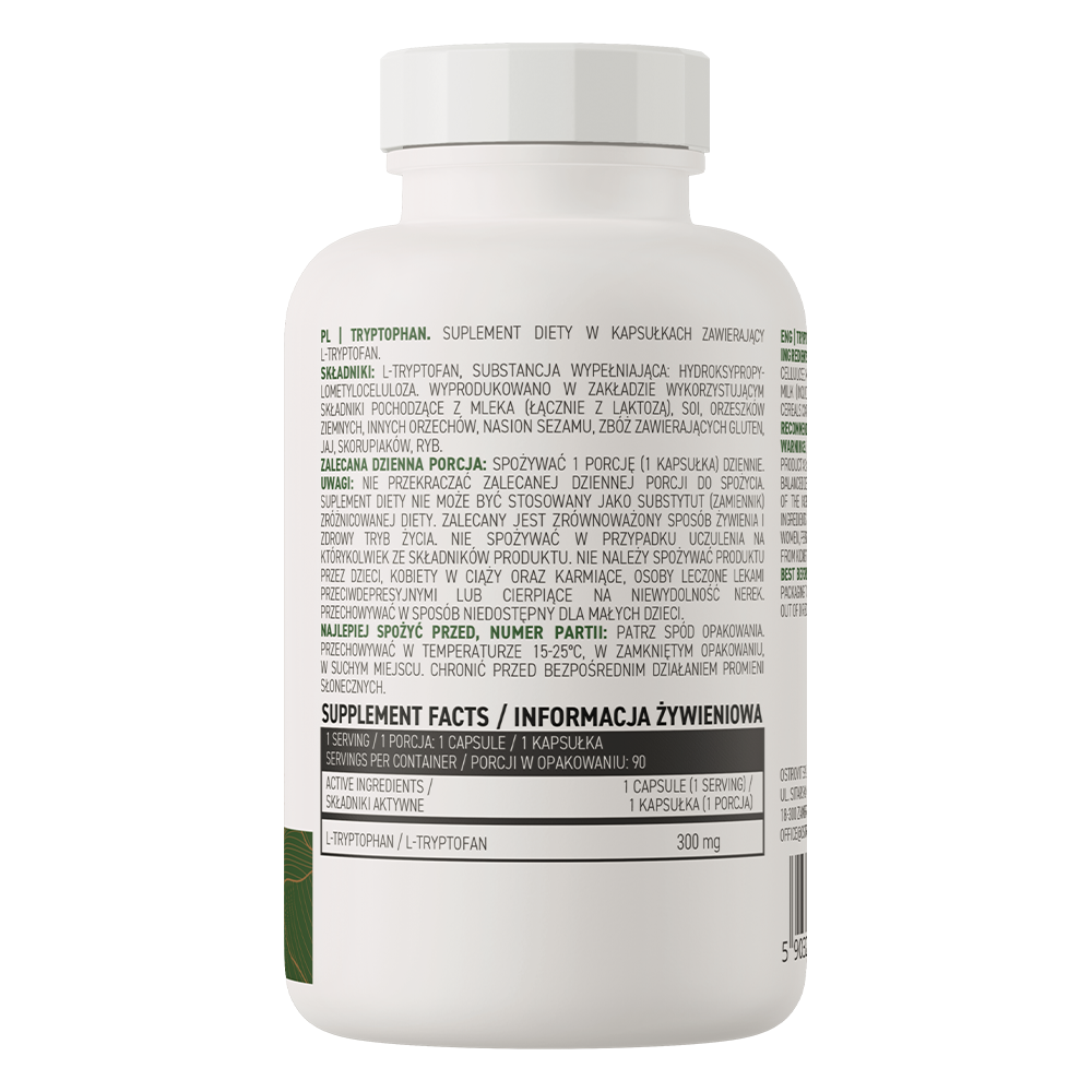 OstroVit Tryptophan VEGE 90 cápsulas frasco traseira