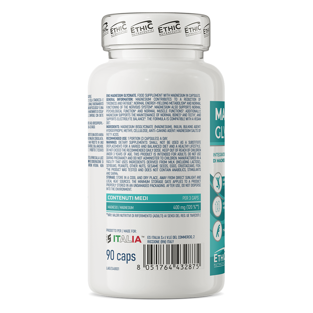EthicSport Magnesium Glycinate (90 Cápsulas) – Máxima Absorção, Relaxamento Muscular e Recuperação
