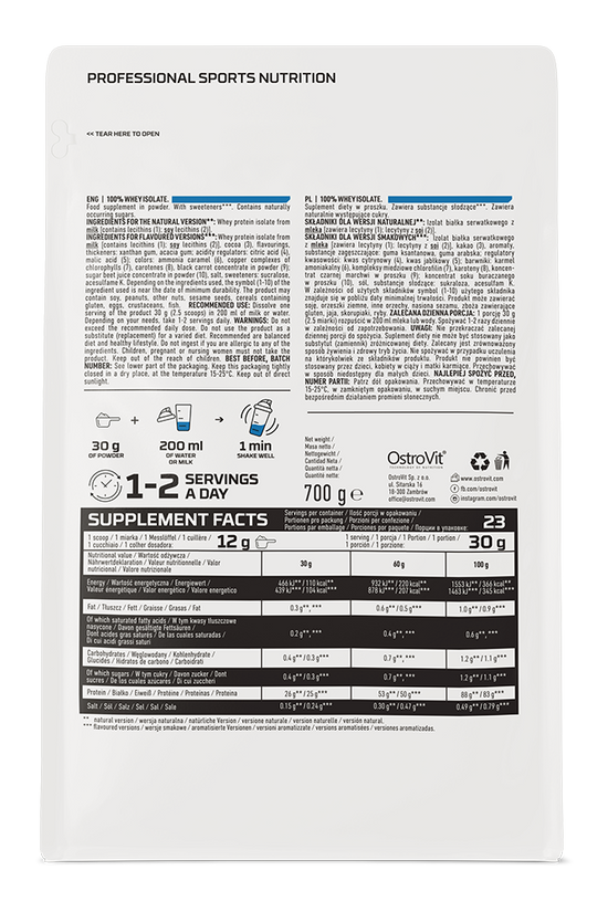 OstroVit 100% Whey Isolate 700 g embalagem lateral