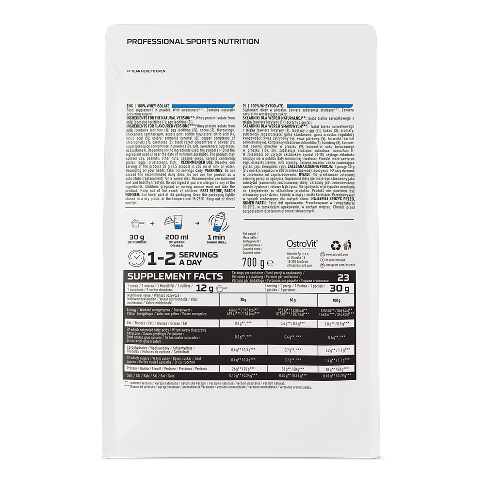 OstroVit 100% Whey Isolate 700 g embalagem lateral