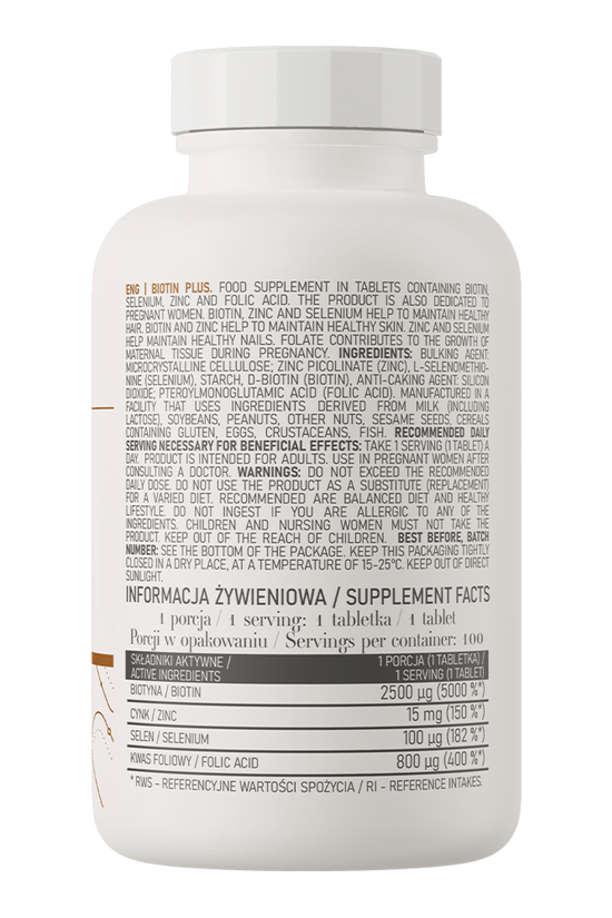 OstroVit Biotin Plus 100 tabs rótulo traseiro