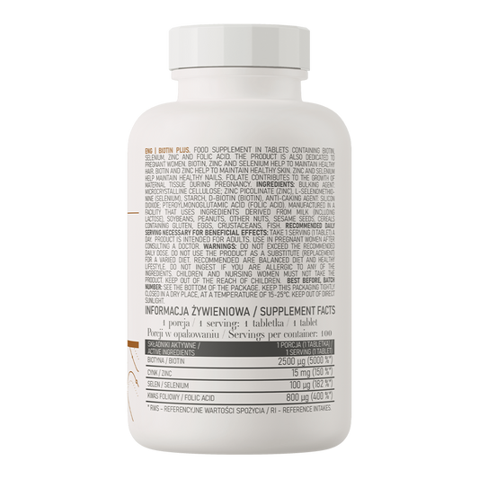 OstroVit Biotin Plus 100 tabs rótulo traseiro