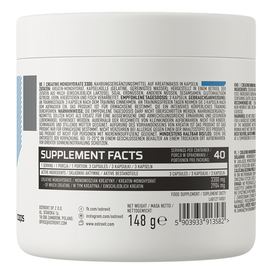 OstroVit Creatine Monohydrate 3300 mg 120 caps rótulo traseiro