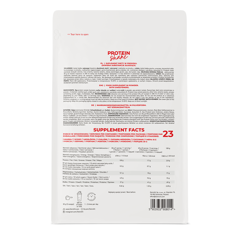 OstroVit Protein Shake 700 g morango verso