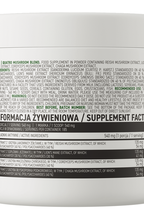 OstroVit Quatro Mushroom Blend VEGE 100 g rótulo lateral