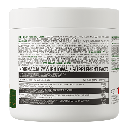 OstroVit Quatro Mushroom Blend VEGE 100 g rótulo lateral