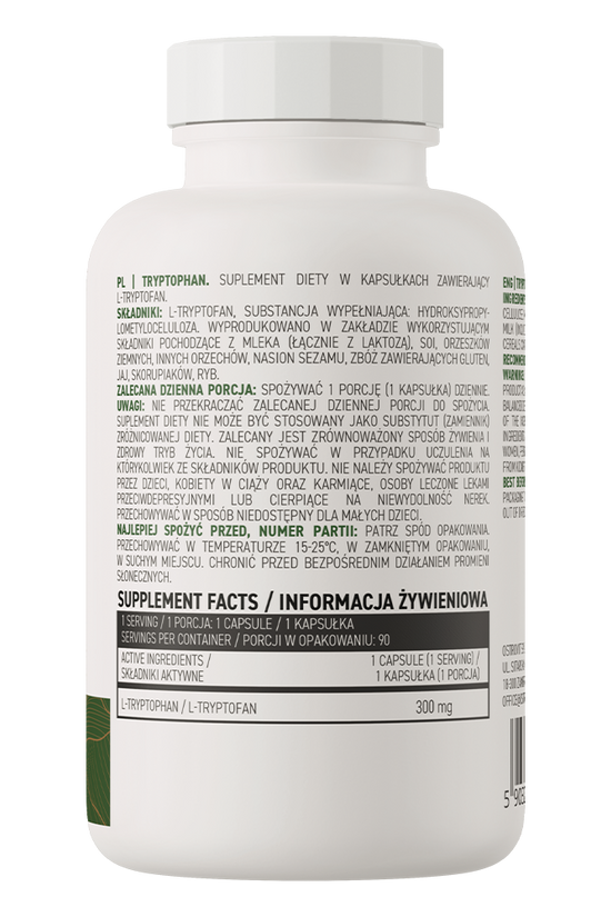 OstroVit Tryptophan VEGE 90 cápsulas frasco traseira