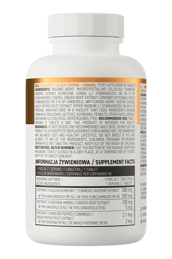 OstroVit Turmeric + Black Pepper + Ginger 90 tabs frasco