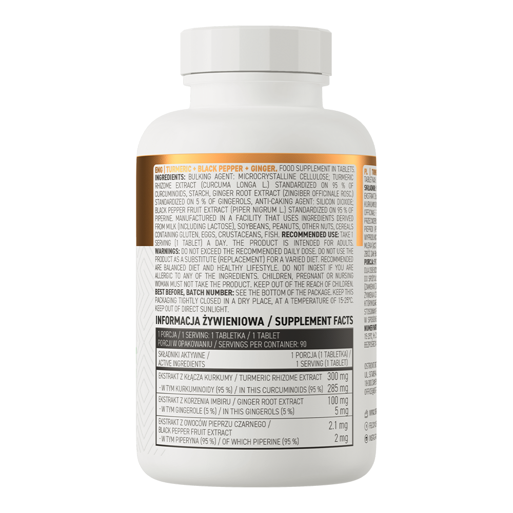 OstroVit Turmeric + Black Pepper + Ginger 90 tabs frasco