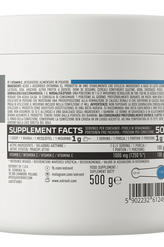 OstroVit Vitamin C 500 g embalagem traseira