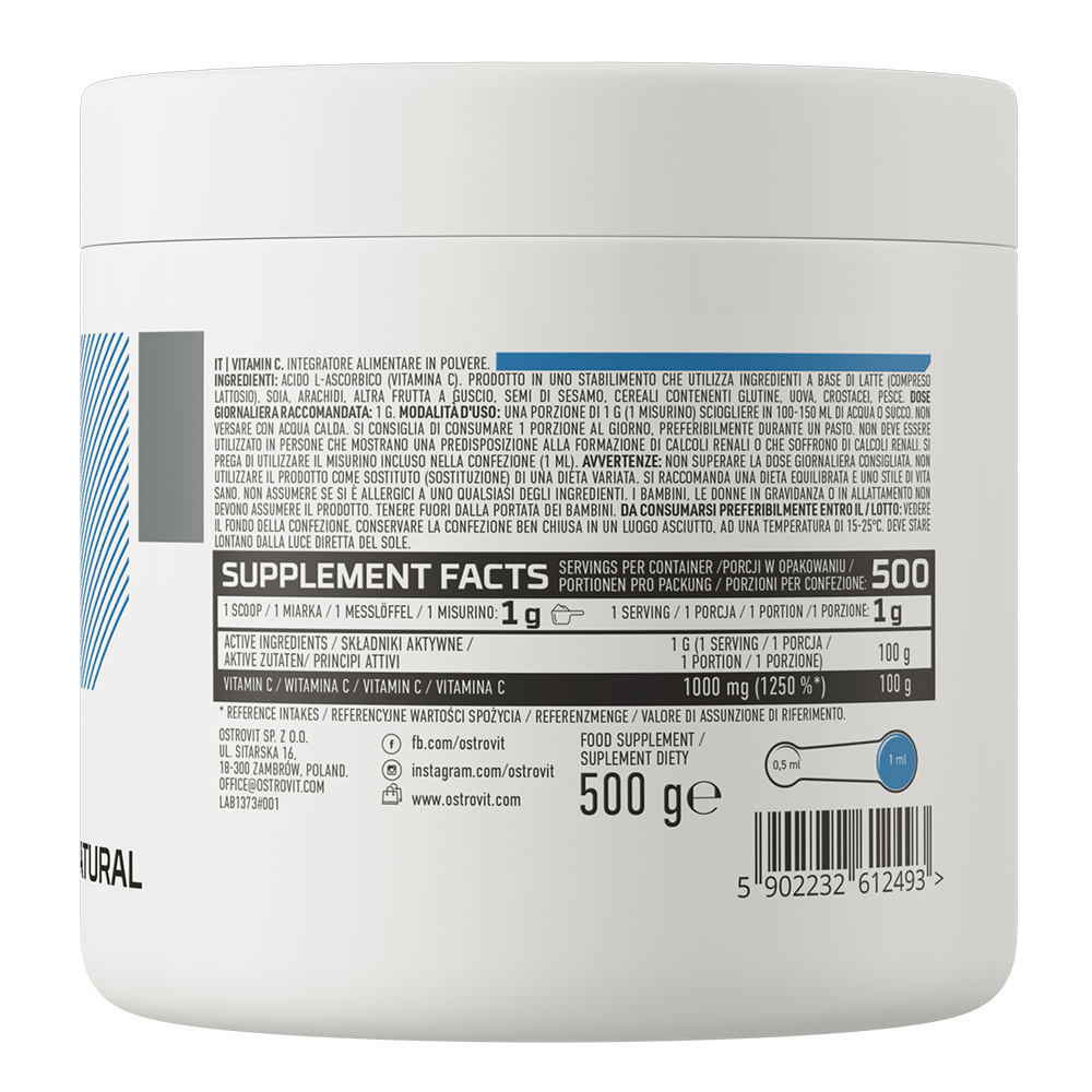 OstroVit Vitamin C 500 g embalagem traseira