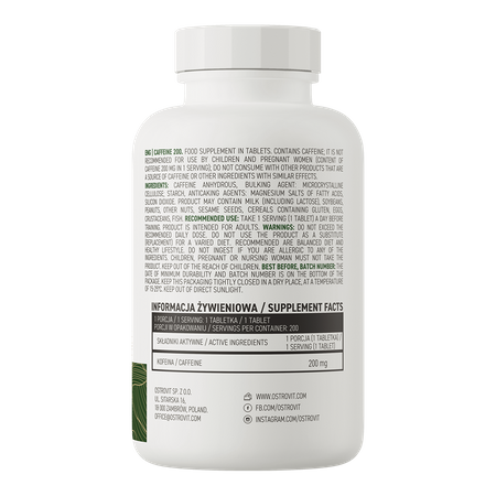 OstroVit Caffeine 200 mg VEGE — 200 comprimidos VALIDADE 5/9/2026