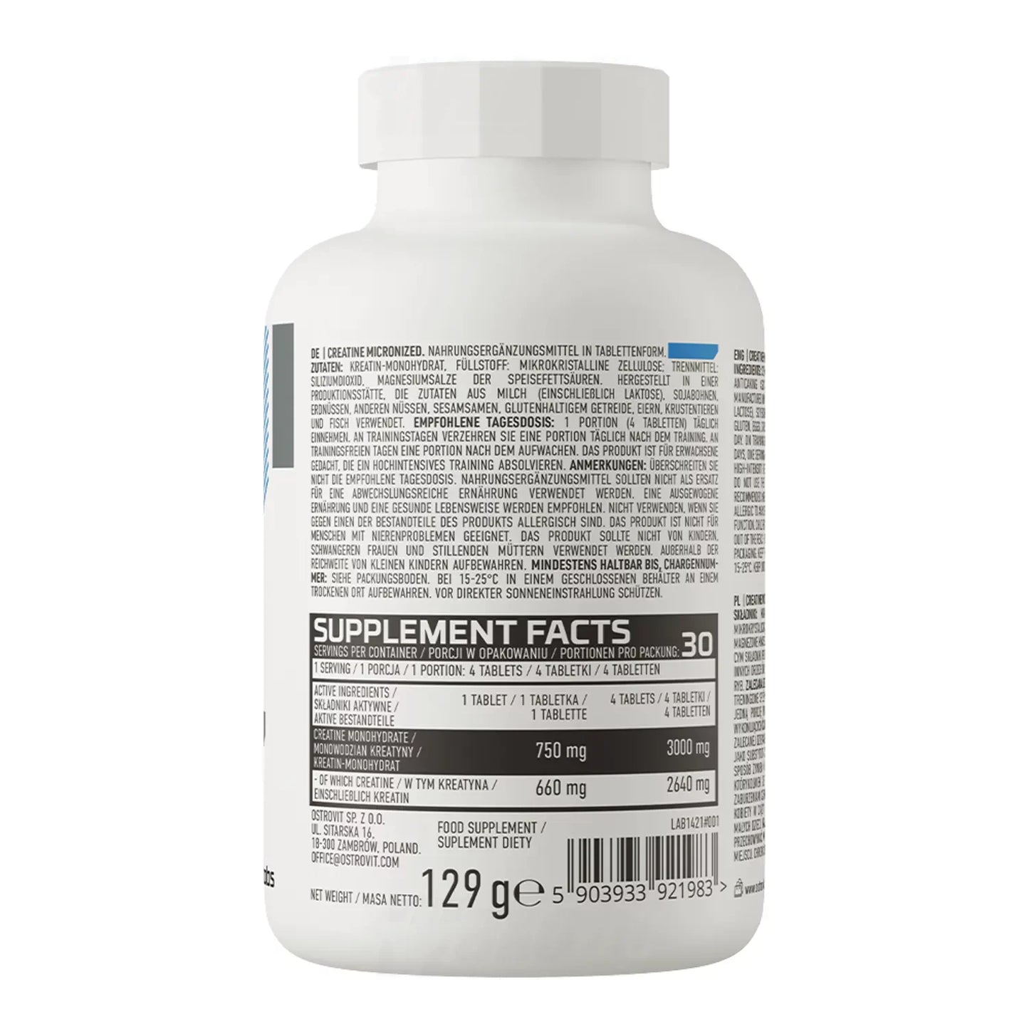 OstroVit Creatine Micronized 120 tablets detalhe embalagem